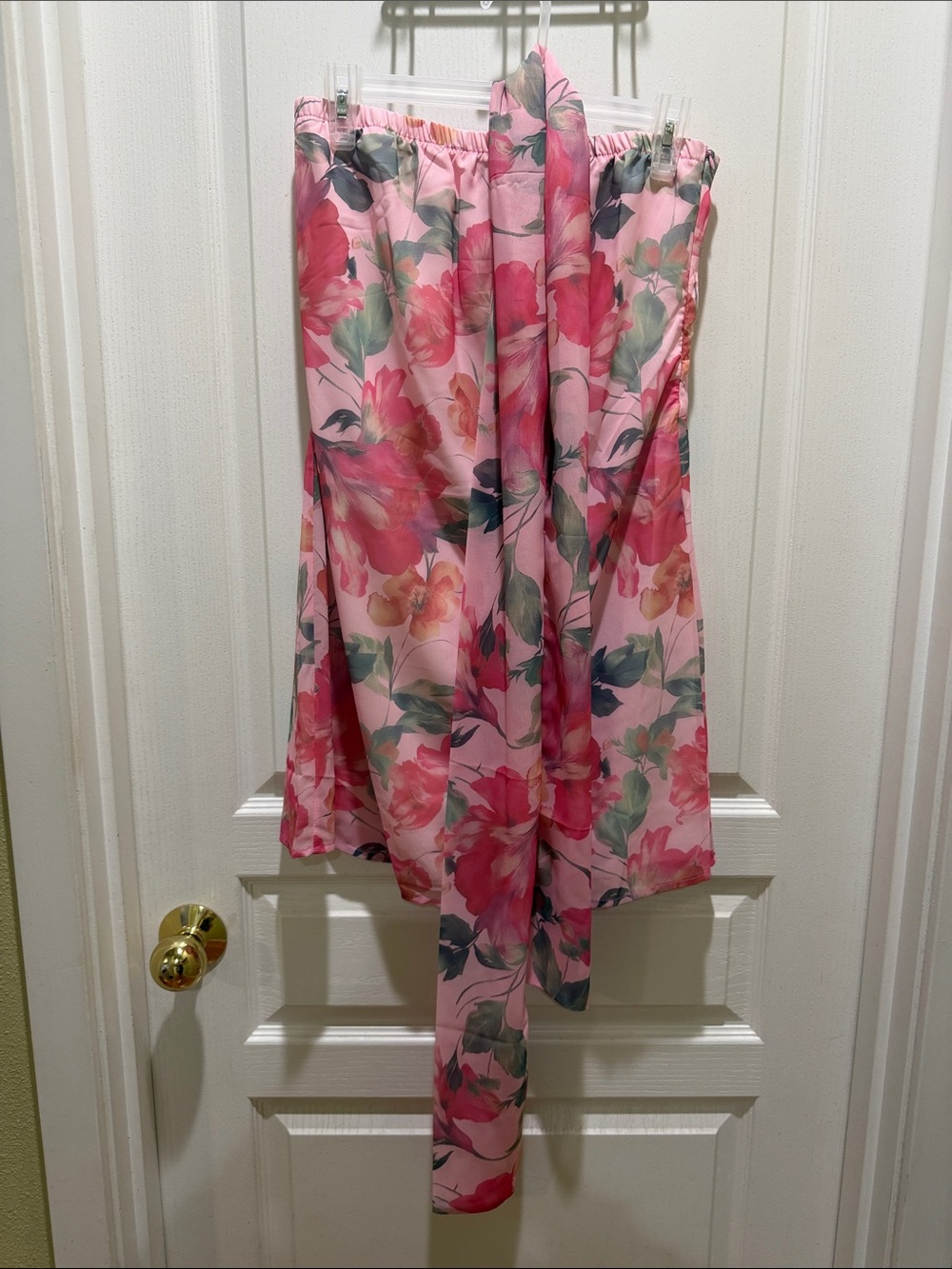 Strapless Pink Floral Midi Dress